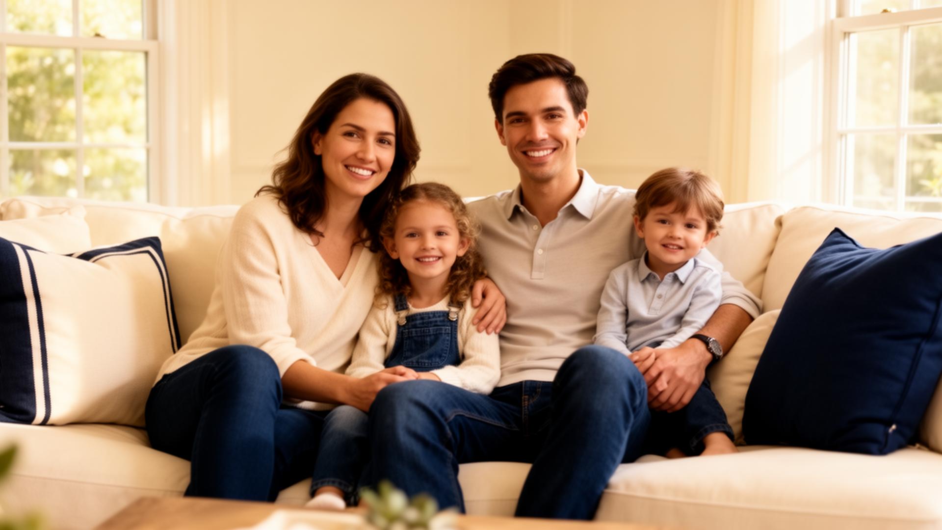 Family smiling together while reviewing protection options at home